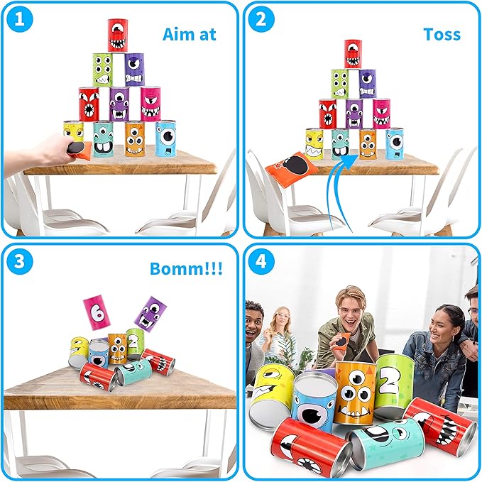 JOYIN 13 Pcs Carnival Bean Bag Toss, Knockdown Can Game Set, Holiday & Birthday - Image 5