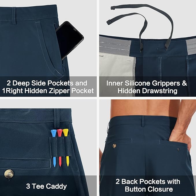 JWM Mens 7"/9" Stretch Golf Shorts - Lightweight Hybrid Casual Dress Work Flat Front Shorts with 5 Pockets Quick Dry UPF50