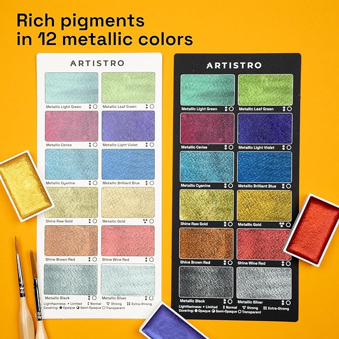 ARTISTRO Professional Metallic Watercolor Paint Set - Image 3