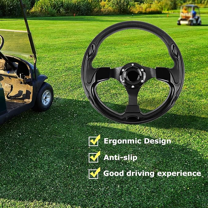Golf Cart Steering Wheel, Skid Steering Wheel, Universal Golf Cart for Club Car EZGO RXV and TXT, Yamaha, Precedent Tempo, DS