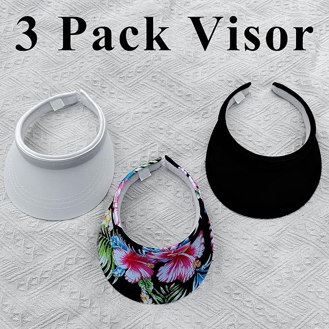 3 Pack Sports Sun Visor Hat Women Men Adjustable Clip On Visors Outdoor Golf Beach Cap