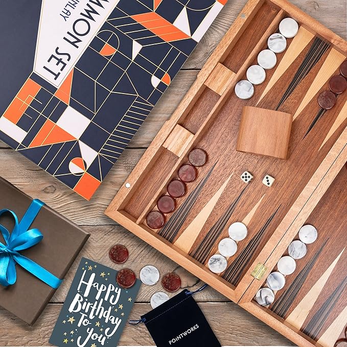 17 Inch Backgammon Sets for Adults. Beautiful Wood Inlaid Backgammon Board Game - Image 7