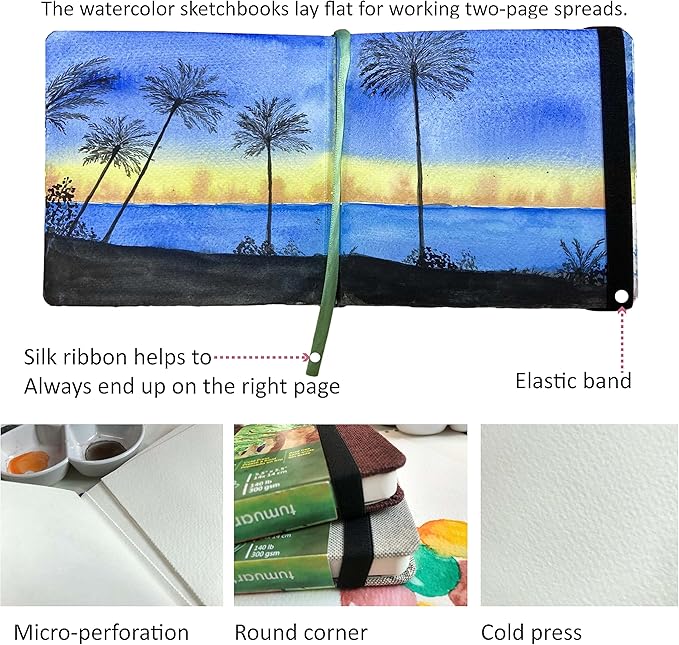 tumuarta Watercolor Journal, 140 LB, 300 GSM, Cotton Paper, Cold Press - Image 2