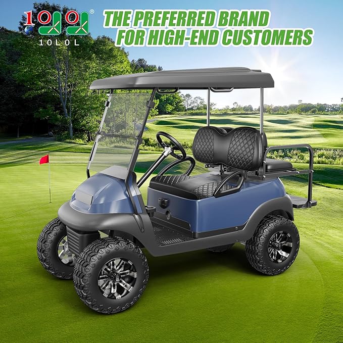 10L0L Golf Cart Seat Covers for Club Car Precedent,EZGO TXT Front/Rear Seats Diamond Pattern,Vinyl Leather with Adjustable Straps and Retractable Buckle, No Stapler Needed