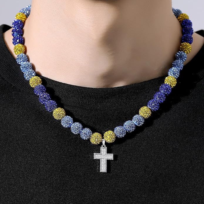 QINJIEJIE Baseball Necklace for Men Glitter Bling Rhinestone Beaded Collection Necklace for Women 16/18in Inspired Sports Jewelry Baseball Chain Cool Gifts for Baseball Players Team Lovers