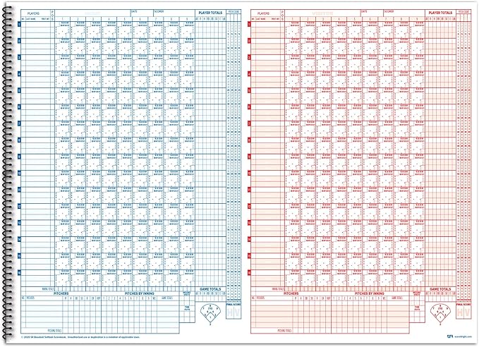 Score It Right Side By Side Baseball/Softball Scorebook – Premium Score Keeping Book – 16 Player - 30 Game Scorebook with Pitch Count, Individual Player Stats, Batting Average Chart - 11.5" x 16"