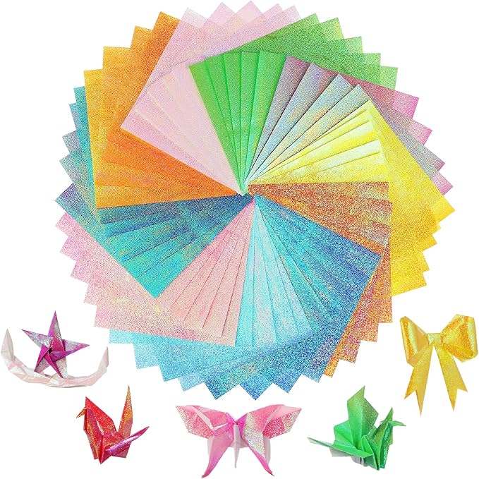 Glitter Origami Paper: 100 Sheets 10 Colors Shiny Iridescent Paper by Milisten