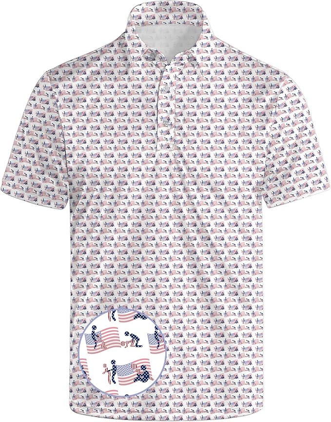 HUURAY Funny Golf Polos for Men Funny Print Short Sleeve Shirts Quick Dry Polo Shirts Hawaiian Shirt Performance Golf Outfits