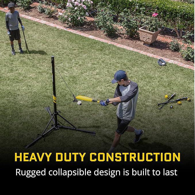 SKLZ Hit-A-Way Youth Baseball Swing Trainer, Portable Solo Batting Practice with Stand, Tethered Ball for Hitting Drills, Ages 13 and Under