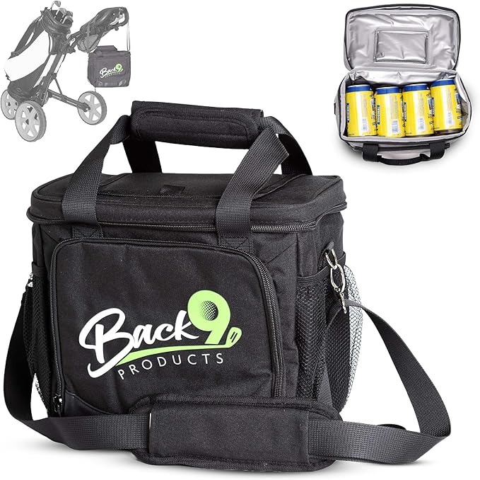Back9Products Golf Cart Cooler Bag with Magnetic Lid - 12 Can Soft Sided Insulated Cooler, Leakproof & Waterproof - Portable Cooler for Push Carts, Work, Camping, Travel, Men & Womens Gifts