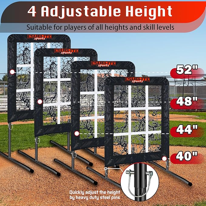 9 Hole Pitching Net with Strike Zone, Baseball Softball Pitching Target – Adjustable Height Portable Indoor Outdoor Training Equipment for Pitchers of All Levels, Coaches, and Players