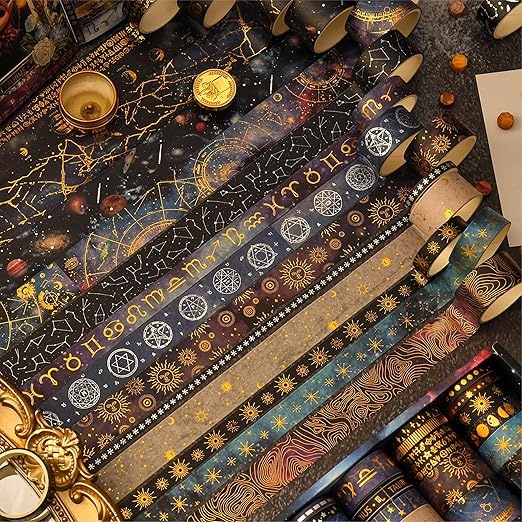 36 Rolls Galaxy Washi Tape Pack Stars Arts Adhesive Tapes Gold Silver Foil - Image 7