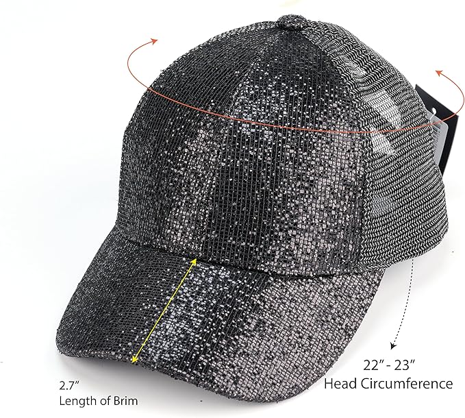 C.C Ponycap Messy High Bun Ponytail Adjustable Glitter Mesh Trucker Baseball Cap