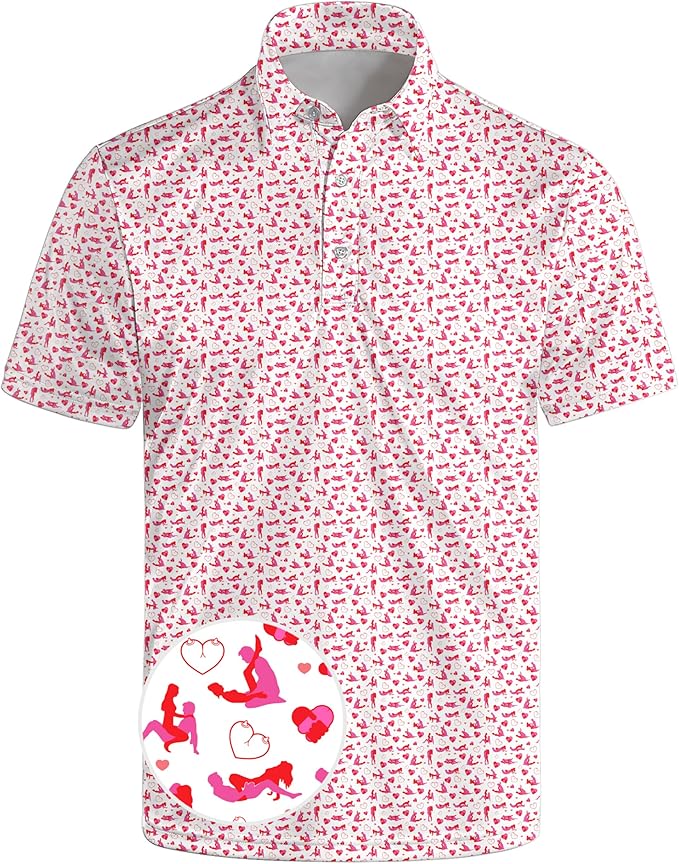 HUURAY Funny Golf Polos for Men Funny Print Short Sleeve Shirts Quick Dry Polo Shirts Hawaiian Shirt Performance Golf Outfits