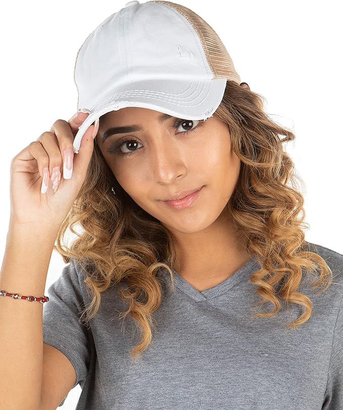 Funky Junque Trucker Hat for Women – Distressed Low Profile Western Camo Baseball Cap with Mesh, Trendy and Adjustable Fit