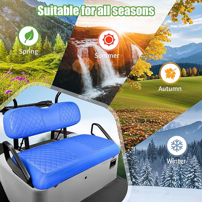 10L0L Golf Cart Seat Covers for Club Car Precedent,EZGO TXT Front/Rear Seats Diamond Pattern,Vinyl Leather with Adjustable Straps and Retractable Buckle, No Stapler Needed