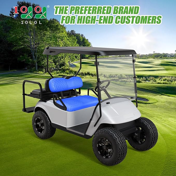10L0L Golf Cart Seat Covers for Club Car Precedent,EZGO TXT Front/Rear Seats Diamond Pattern,Vinyl Leather with Adjustable Straps and Retractable Buckle, No Stapler Needed