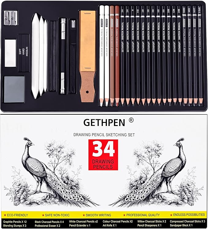 Sketch Pencils for Drawing, Graphite Pencil, Charcoal Pencil, by GETHPEN