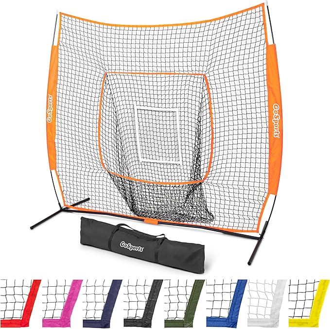 GoSports 7 x 7 ft Baseball & Softball Nets - Available in Team Colors - Batting & Pitching Net with Strike Zone