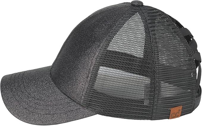 C.C Ponycap Messy High Bun Ponytail Adjustable Glitter Mesh Trucker Baseball Cap