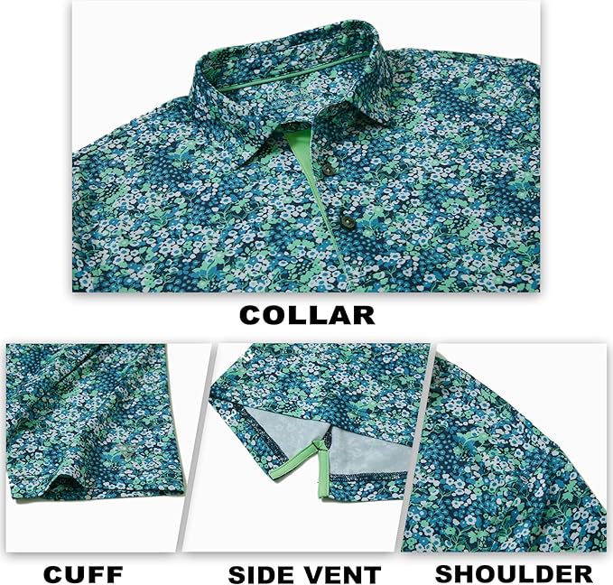 M MAELREG Mens Golf Shirt Short Sleeve Dry Fit Print Moisture Wicking Performance Patterns Collared Polo Shirt