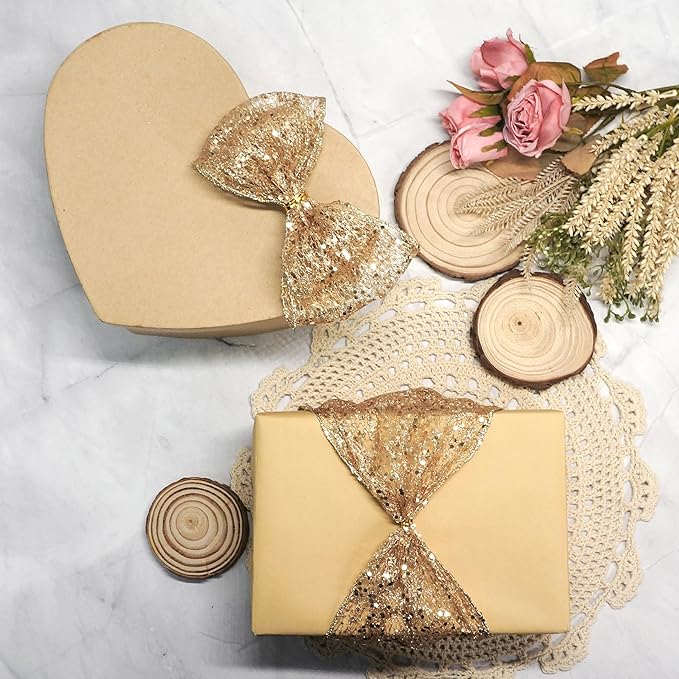 CT CRAFT LLC Sparkling Glitter Mesh Wired Ribbon 6" x 10 Yards Champagne Gold - Image 5