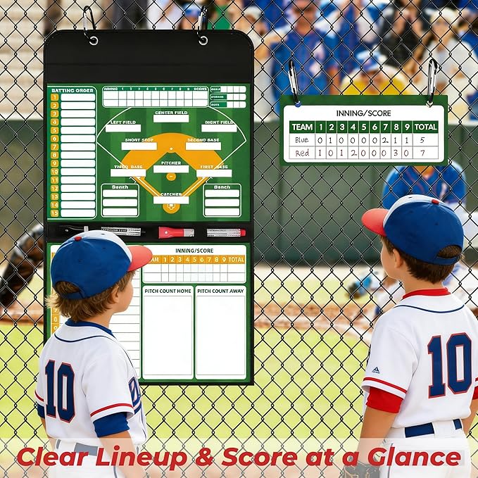 Magnetic Baseball Lineup Board for Coaches, Baseball Coaching Accessories Clipboard with Magnetic Player Markers, Portable Baseball & Softball Lineup Board for Dugout, Reusable Baseball Clipboard