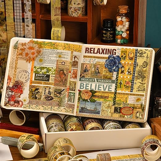 36 Rolls Vintage Washi Tape Pack Retro Arts Adhesive Tapes Wide Chronicle - Image 9