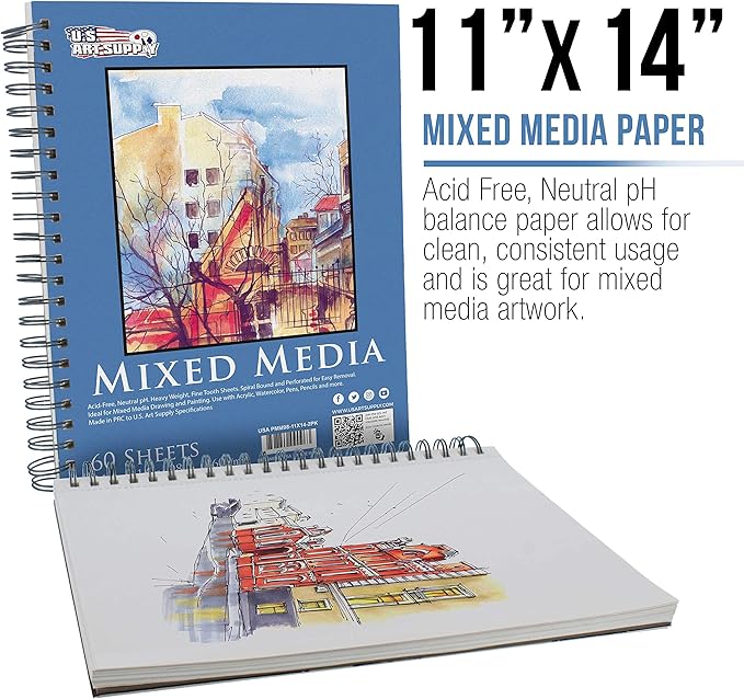 U.S. Art Supply 11"x14" Mixed Media Sketchbook, 2 Pack, 98 lb - Image 2