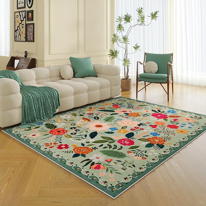 Rugcomf Living Room Rug 5x7 Rug Machine Washable Boho Area Rug Non Slip Floral - Image 8