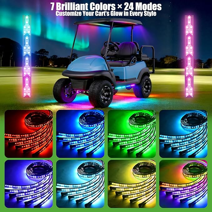 10L0L 6 Pack Golf Cart Underglow Lights,RGB LED Light Strips Waterproof Underbody Lighting Kit for Yamaha EZGO Golf Cart Accessories
