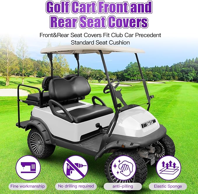 4PCS Golf Cart Seat Covers Kit,Front and Rear Seat Cover for Club Car Precedent Standard Cushion,Smooth and Simple Style, Waterproof Replacement Seat Cover(Black)