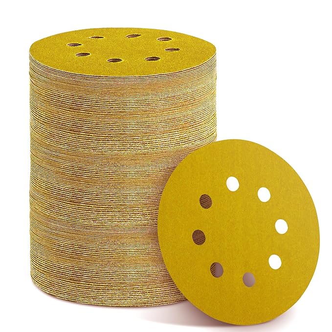 150PCS 600 Grit Gold Sanding Discs, 5-Inch 8-Hole Sandpaper by YEHBS