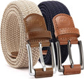 CHAOREN Stretch Belt Men 2 Pack - 1 3/8" Braided Golf Belts For Men - Casual Elastic For Pants and Jeans