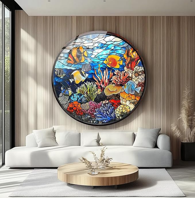 My Photostation.com 31.5'' Diameter Coral Reef Mosaic Round Glass Wall Art - Image 2