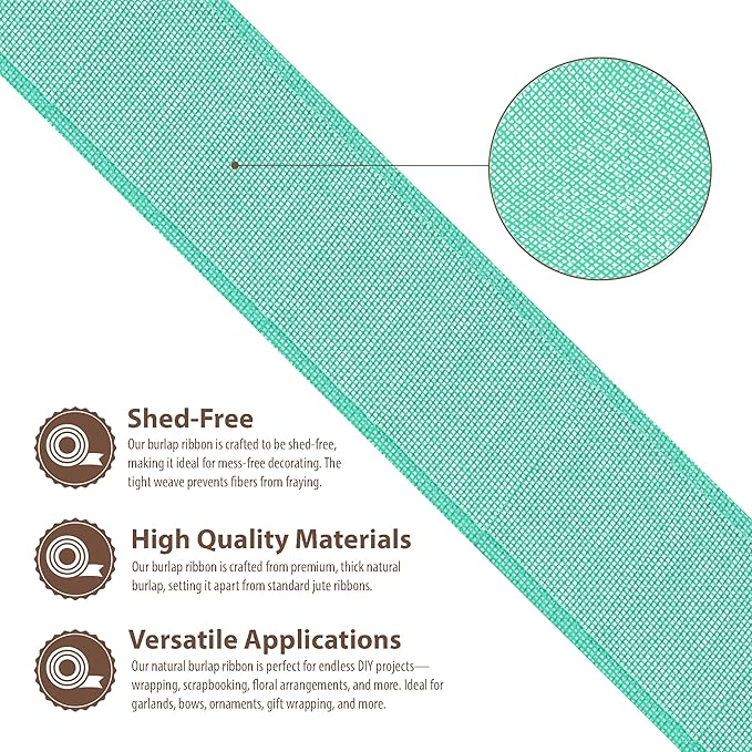 Mandala Crafts Turquoise Burlap Ribbon 3 Inches Wide Jute Ribbons - Image 3