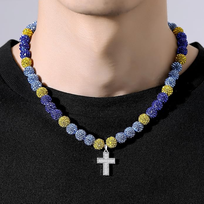 QINJIEJIE Baseball Necklace for Men Glitter Bling Rhinestone Beaded Collection Necklace for Women 16/18in Inspired Sports Jewelry Baseball Chain Cool Gifts for Baseball Players Team Lovers