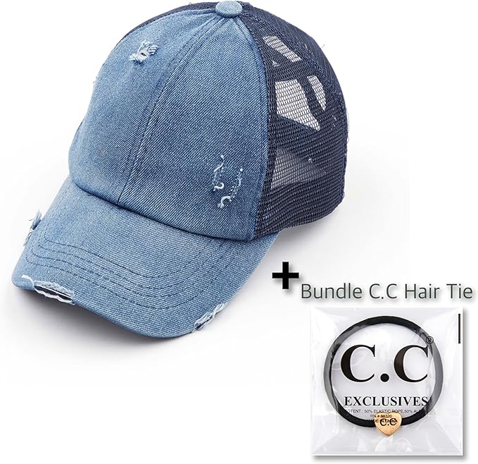 C.C Ponycap Messy High Bun Ponytail Adjustable Glitter Mesh Trucker Baseball Cap