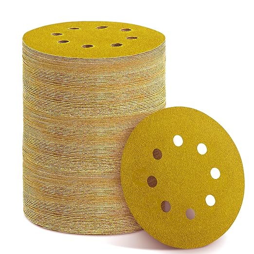 150PCS 100 Grit Gold Sanding Discs, 5-Inch 8-Hole Sandpaper by YEHBS