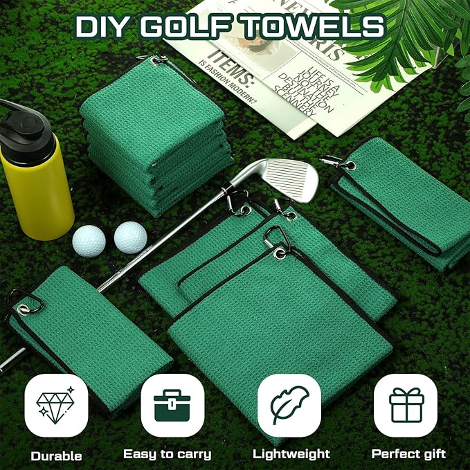 Batiyeer 30 Pcs Bulk Golf Towels for Golf Bags 16'' x 16'' Microfiber Fabric Golf Towel Waffle Pattern with Clip for Bags Men Mini Tournament Fitness Yoga Camping(Green)