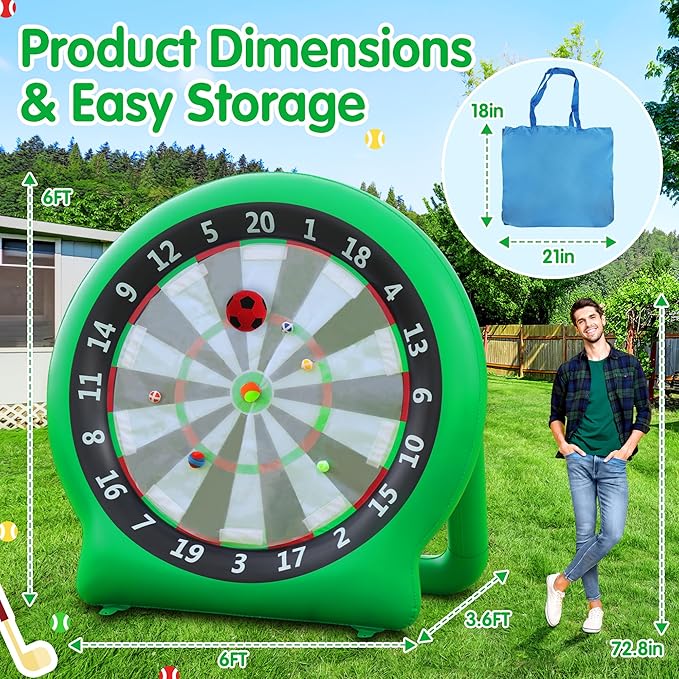 6FT Inflatable Dartboard, Giant Kick Darts Soccer Darts Golf & Throw Dart - Image 5