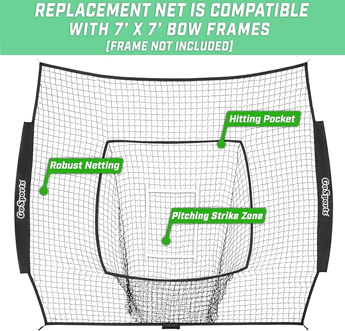 GoSports Replacement 7 x 7 ft Baseball Net - NET ONLY - Frame NOT Included - Choose Your Color