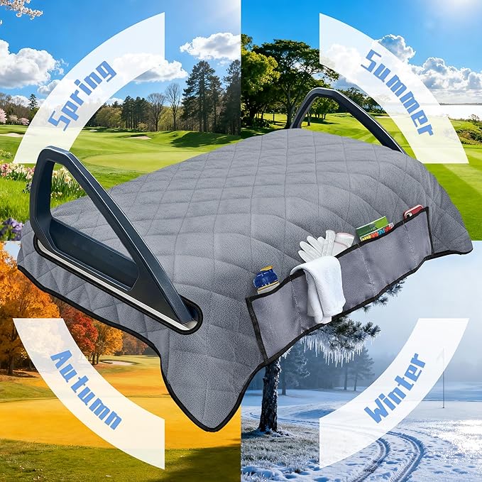 YOKYHOM Golf Cart Seat Covers with 4 Front Pockets, Thick Seat Towel Blanket with Non-Slip Backing, Fits EZGO, Club Car, Yamaha and More 2 & 4 Passenger Golf Carts, Gray