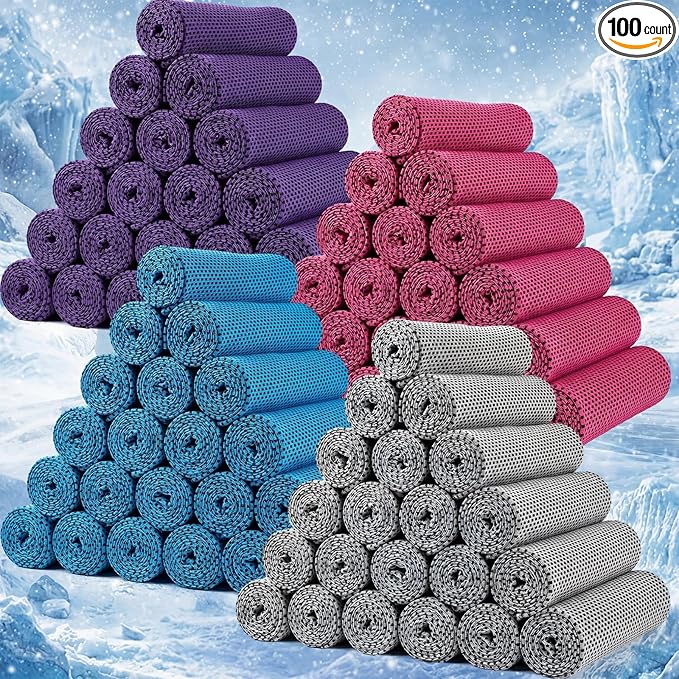 BBTO 100 Pack Cooling Towel - Microfiber Cold Sports Sweat Rags Neck & Face Breathable Ice Chilly Towel for Gym Yoga Golf Workout Beach Accessories