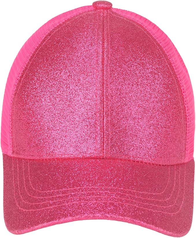 C.C Ponycap Messy High Bun Ponytail Adjustable Glitter Mesh Trucker Baseball Cap