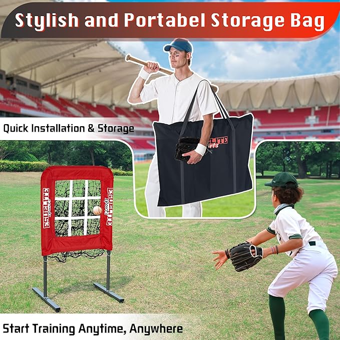 9 Hole Pitching Net with Strike Zone, Baseball Softball Pitching Target – Adjustable Height Portable Indoor Outdoor Training Equipment for Pitchers of All Levels, Coaches, and Players