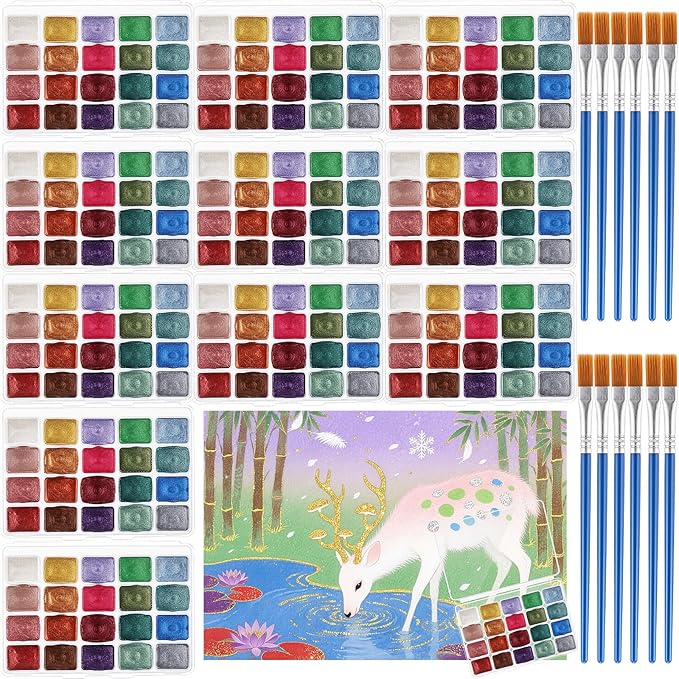 Nuanchu 12 Sets Metallic Watercolor Paint Set 20 Colors Glitter Solid Water by Nuanchu