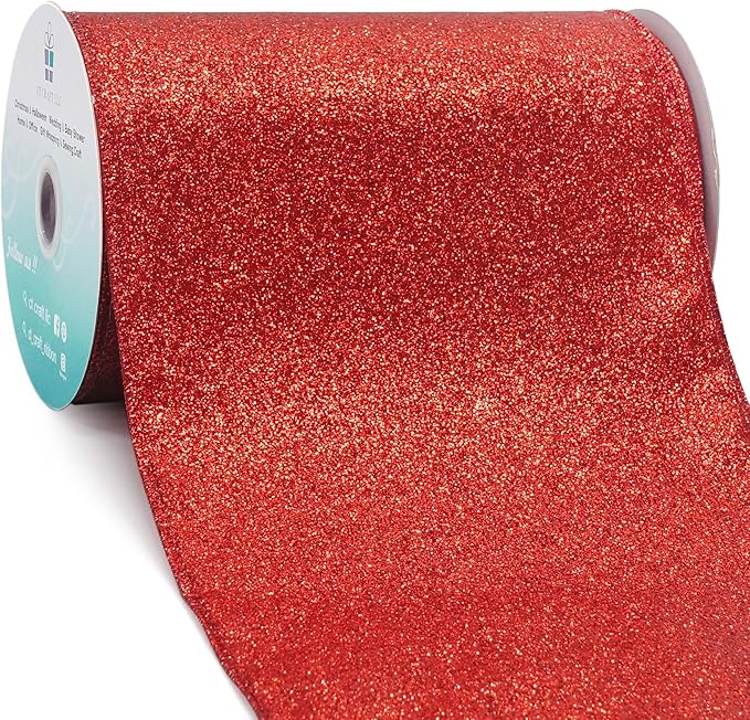 CT CRAFT LLC Glitter Wired Ribbon 6" x 10 Yards Red by CTCRAFTLLC