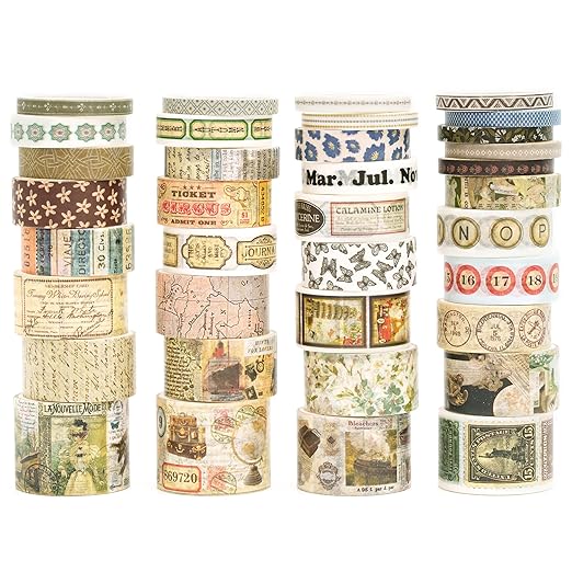 36 Rolls Vintage Washi Tape Pack Retro Arts Adhesive Tapes Wide Chronicle by Songdao