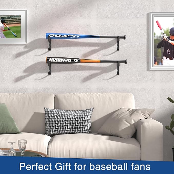 Baseball Bat & Cap Holder Wall Mount:Black Wood&Iron Bat Display Hanger with Hooks for Caps and Gloves,Wall Hanging Hooks for Living Room,Bedroom,Entryway,Garage,Gift for Baseball Fans